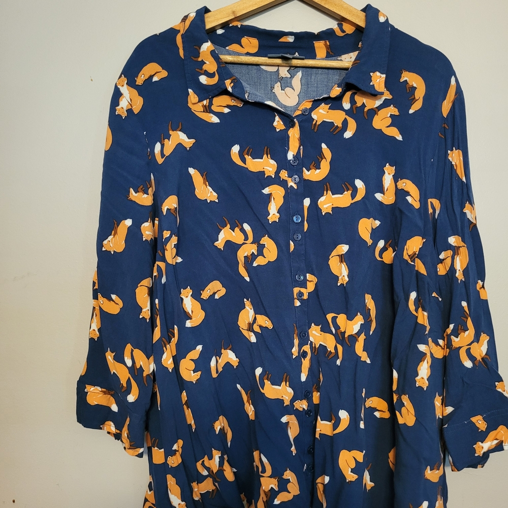 Modcloth Gold and Orange Button Down Shirt with 3/4 Sleeves